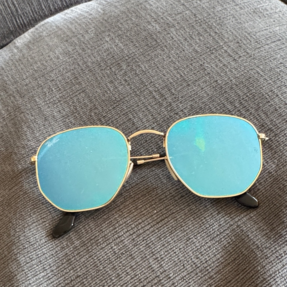 Ray-Ban Sunglasses with Gold Frame and Blue Lenses - Picture 2 of 6